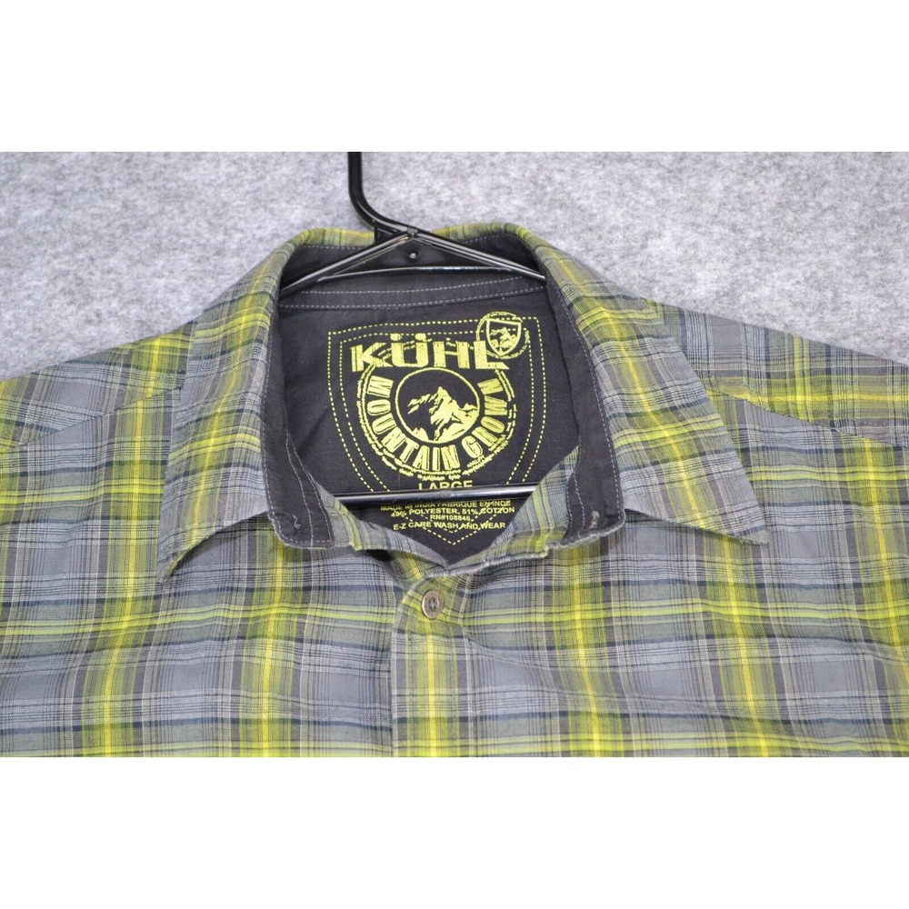 Kuhl Mountain Crown Shirt Mens L Lime Gray Plaid Long Sleeve Classic Button-Up - Picture 5 of 16